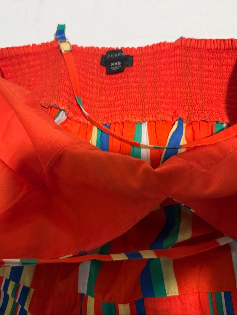 J. Crew Bright Orange Striped Sundress with Multicolor Panels